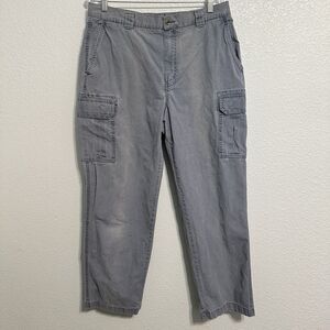 LL Bean Mens Cargo Pants 35X32(30) Blue Sunwashed Canvas Straight Leg Distressed